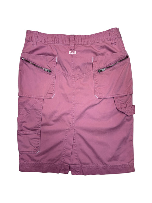 Vintage 2000s MISS SIXTY Mid-Rise Pink Below-the-Knee Cargo Midi Skirt with Asymmetrical Zip Details | Size S