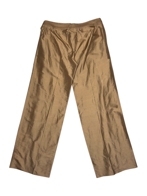 Vintage 2000s MAX & CO Silk Metallic Tan Gold Mid-Rise Wide Leg Trousers | Size L