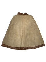 Vintage 70s Bohemian Hippie Tan & Brown Suede Leather Collared Snap Button Down Cape Poncho | Size M