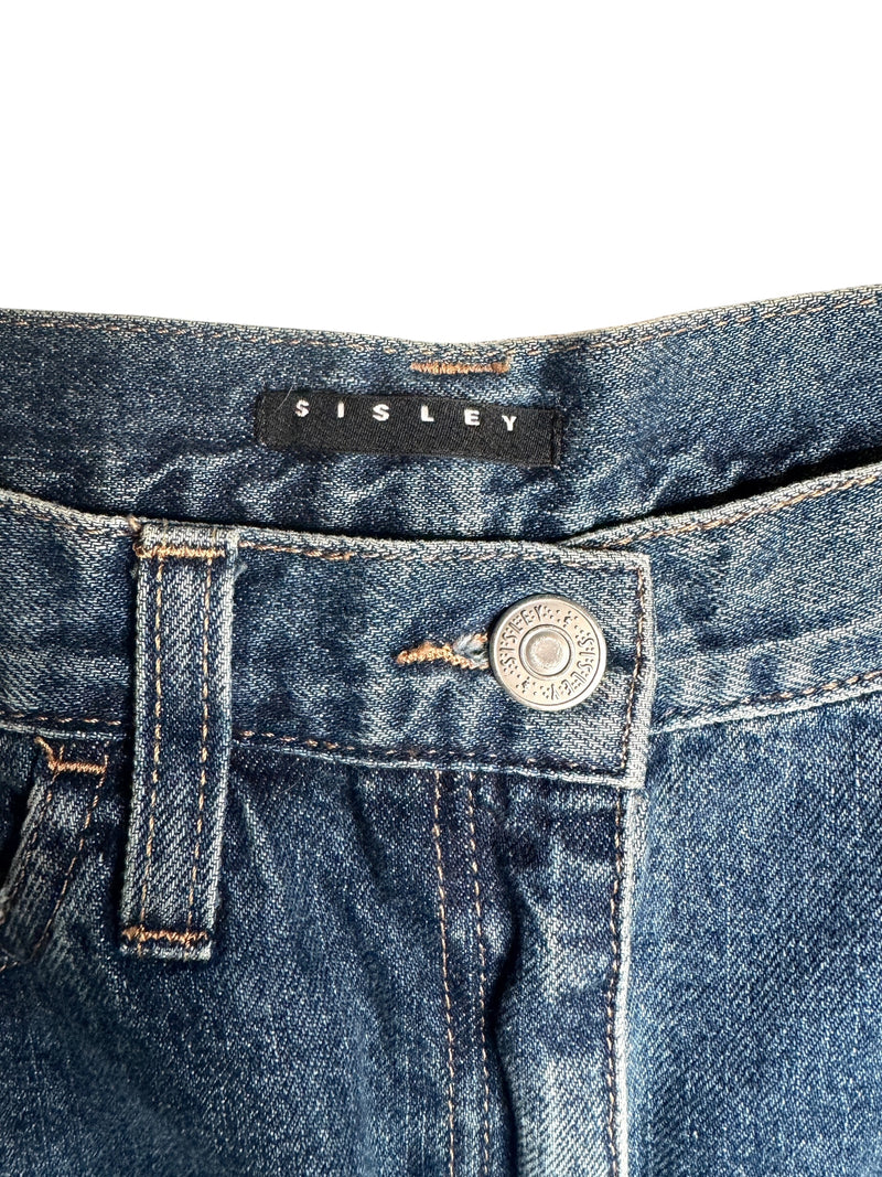 Vintage 2000s Y2K Soft Grunge Streetwear Blue Jean Denim Low Rise Cutout Maxi Skirt | Size S