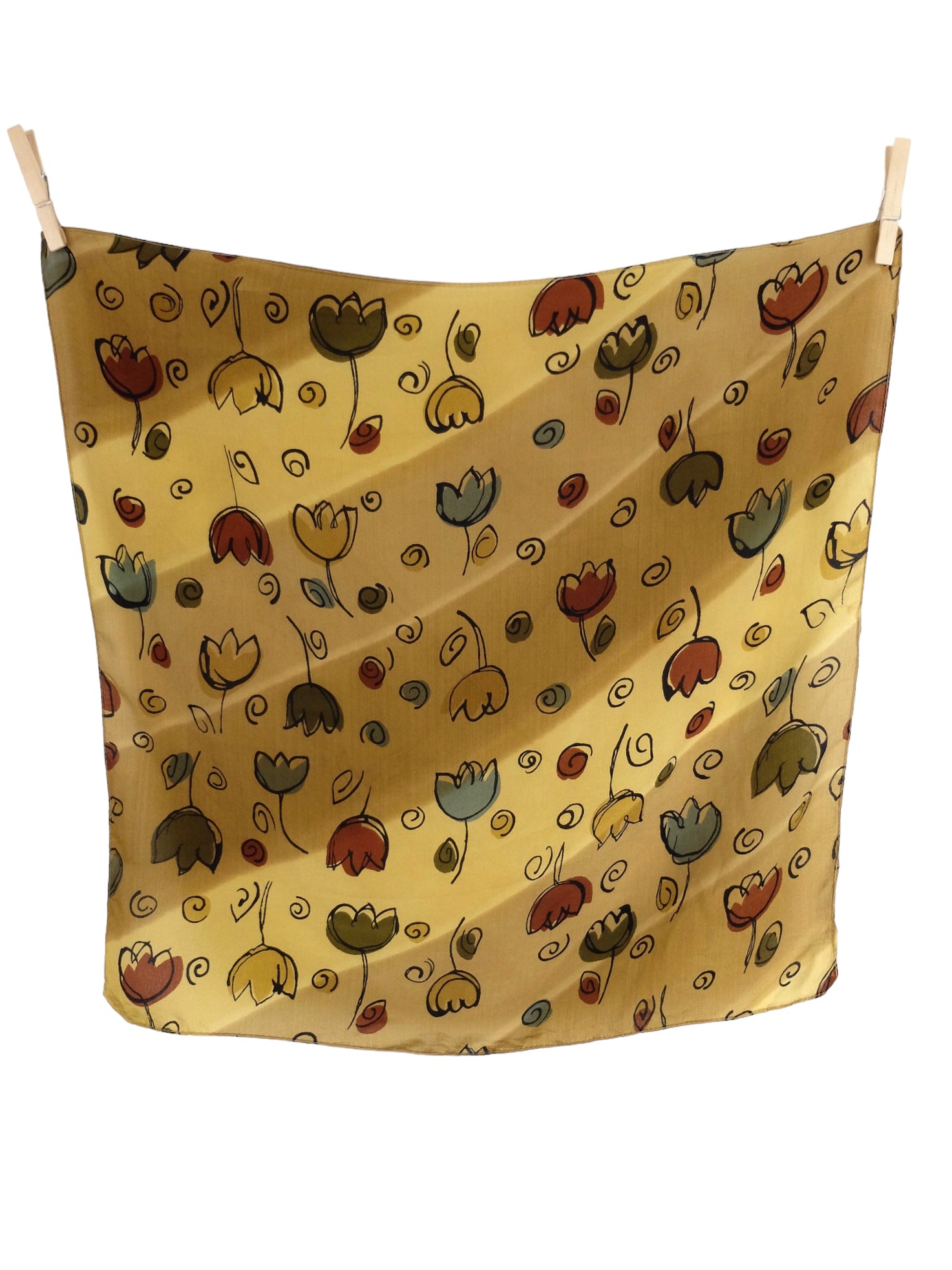 Vintage 90s Silk Bohemian Brown Abstract Floral Print Small Square Bandana Neck Tie Scarf