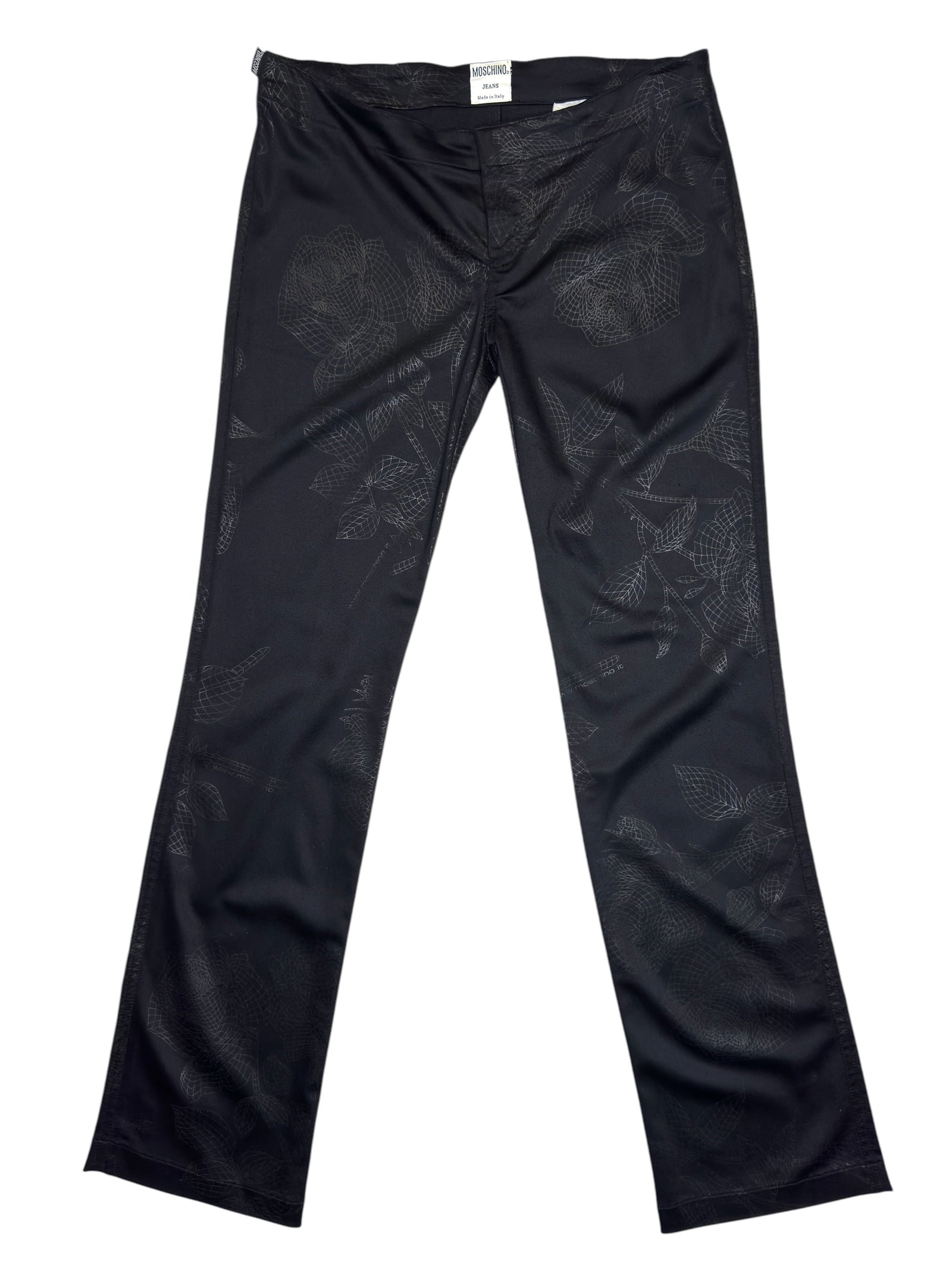 Vintage 2000s MOSCHINO JEANS Low Rise Black Floral Slim Fit Straight Leg Trousers | Size M