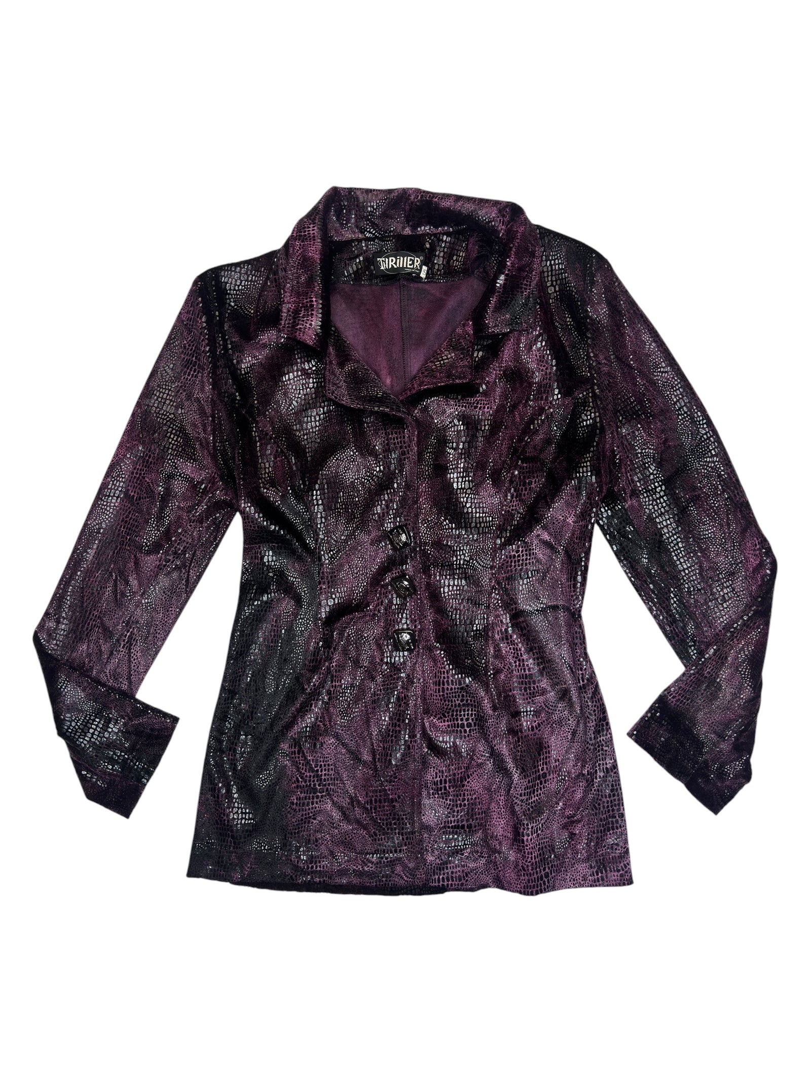 Vintage 90s Gothic Deep Purple Liquid Snake Textured Blazer Jacket | Size S