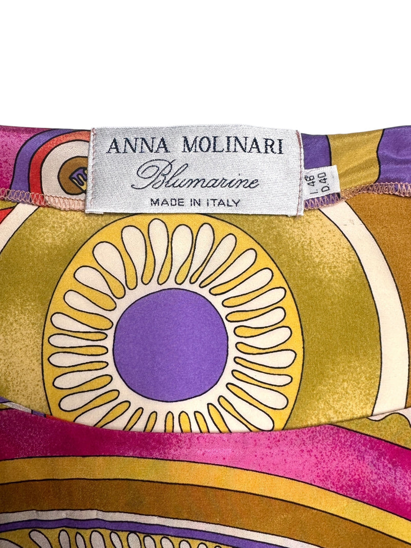 Vintage 90s Y2K Anna Molinari Blumarine Rare Psychedelic Silk Bright Abstract Patterned Butterfly Sleeve Blouse