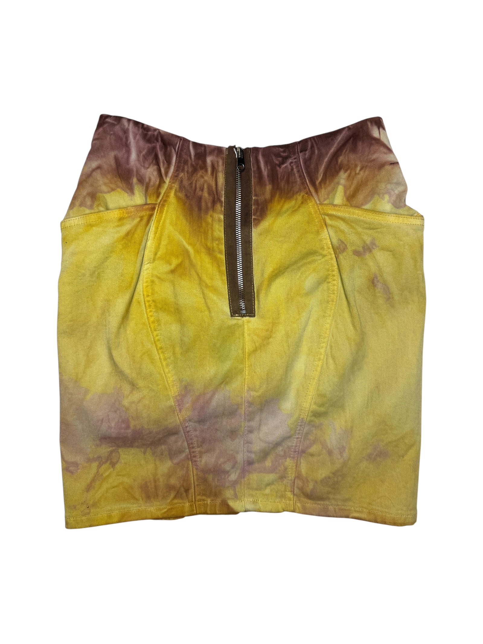 Vintage 2000s ACNE Yellow & Purple Acid Wash High Waisted Balloon Cotton Mini Skirt | Size S