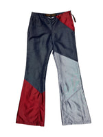 Vintage 2000s FREEMAN PORTER Low Rise Metallic Red Silver & Blue Denim Flare Trousers | Size XS-S
