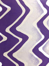 Vintage 2000s Y2K Funky Chic Silk Purple Zig Zag Print Long Wide Shawl Wrap Neck Tie Scarf with Hand-Rolled Hem