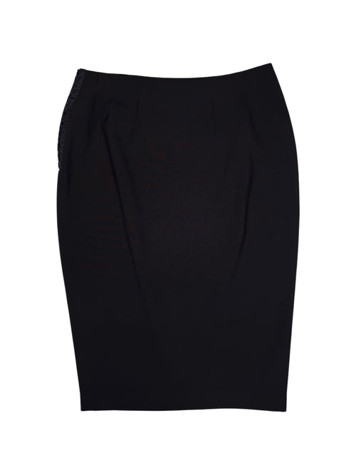 Vintage 2000s DOLCE & GABBANA Wool Blend Black Fitted Pencil Midi Skirt with Hook & Eye Detail | Size S