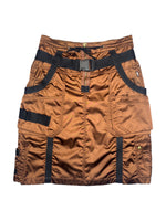 Vintage 2000s JEAN PAUL GAULTIER AW 2003 Archival Brown Nylon Bondage Parachute Cargo Knee Length Skirt | Size M-L