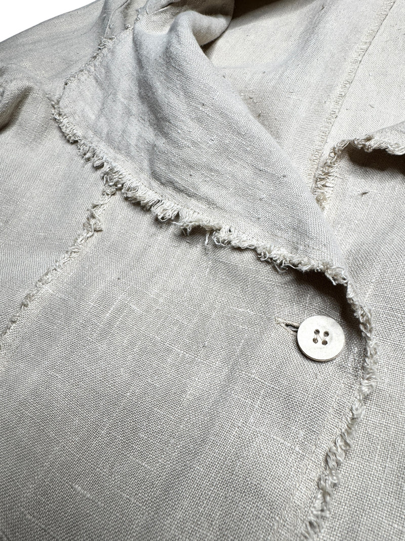Vintage 90s Y2K Beige Linen Basic Button Down Collared Lightweight Blazer Jacket | Size M-L