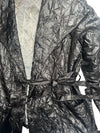 Vintage 2000s Y2K Black Lightweight Collared Crinkle Jacket with Waist Tie | Size L