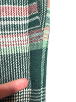 Vintage 70s Mod Bohemian Hippie High Waisted Wool Green & Pink Tartan Check Print Wide Leg Trousers | 26 Inch Waist