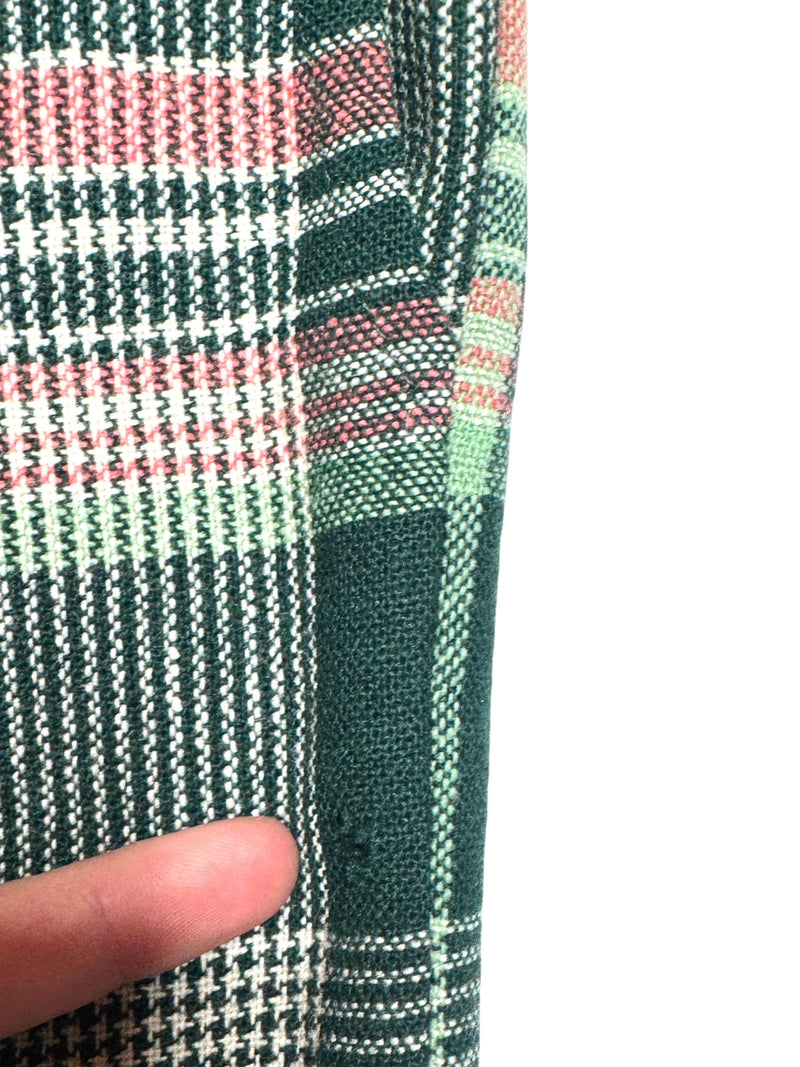 Vintage 70s Mod Bohemian Hippie High Waisted Wool Green & Pink Tartan Check Print Wide Leg Trousers | 26 Inch Waist
