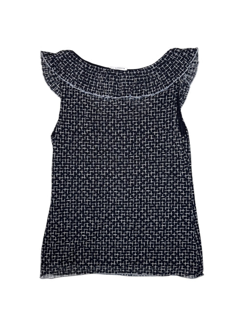 Vintage 2000s MARELLA Sleeveless Black & White Mesh Tank Top with Ruffle Neckline | Size L