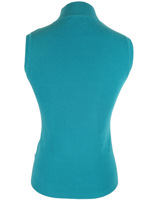 Vintage 90s Y2K Minimalist Wool Blend Basic Solid Blue High Mockneck Sleeveless Knit Tank Top Blouse | Size S