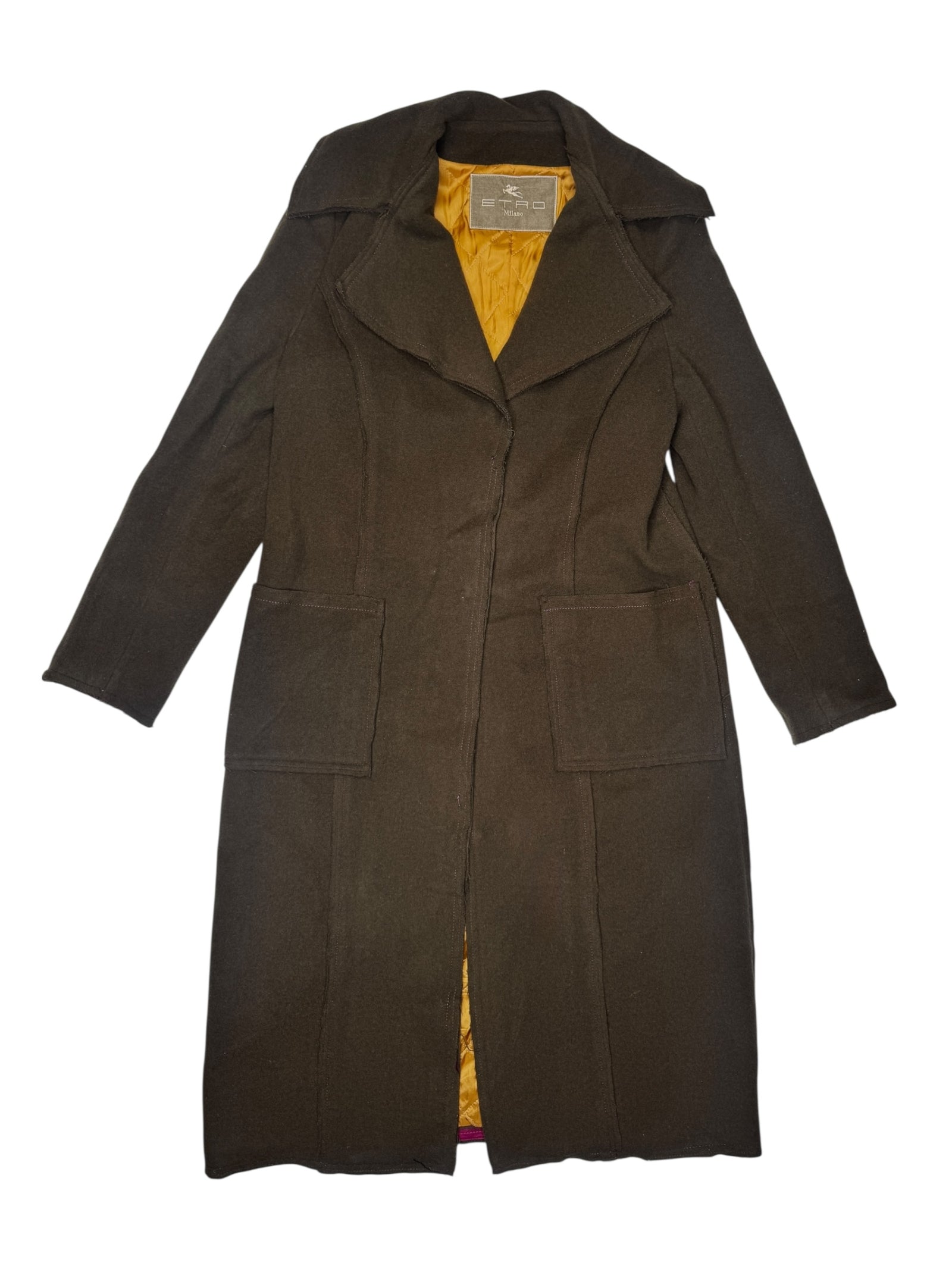 Vintage 2000s Etro Dark Brown Wool Collared Mid-Length Button Down Peacoat | Size M-L