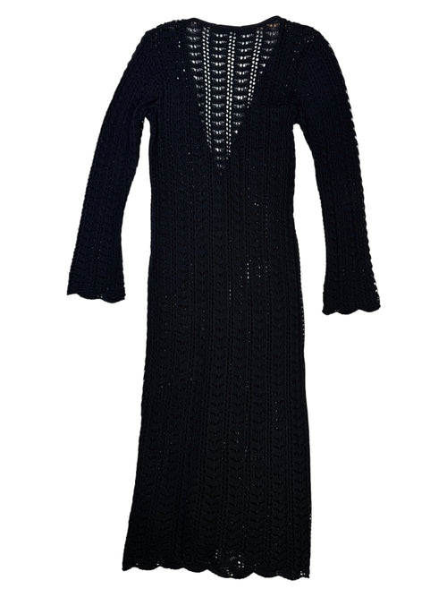 Vintage 2000s Black Crocheted Thin Duster Maxi Length Cardigan | Size S