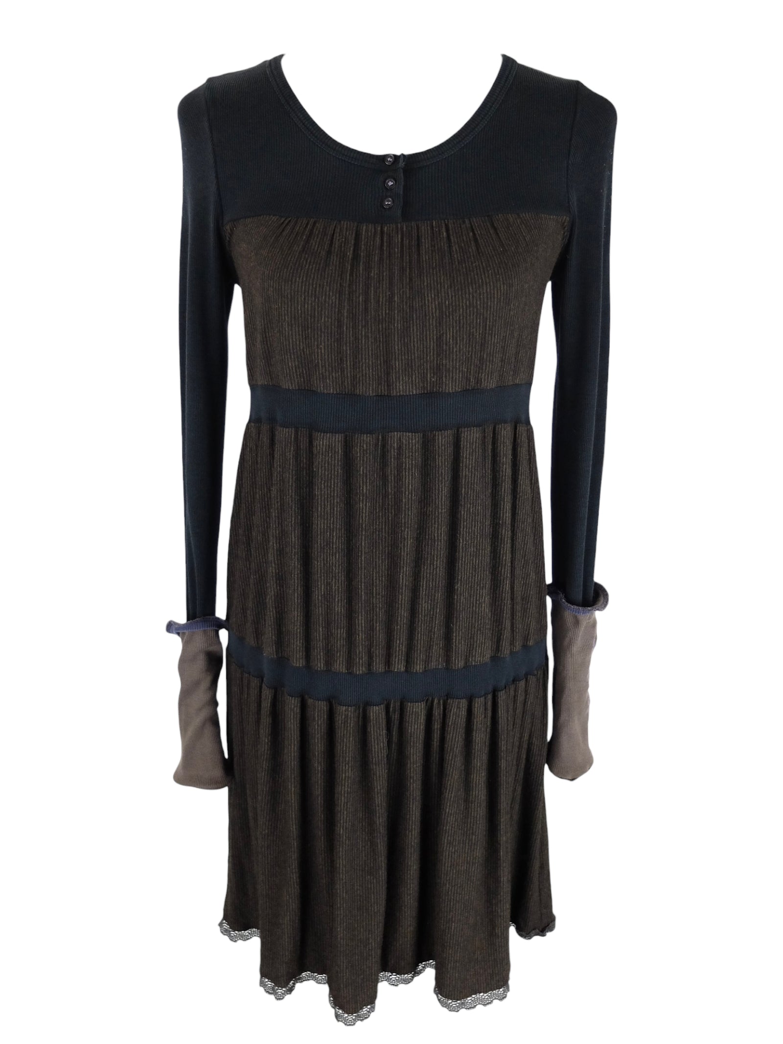 Vintage 2000s Y2K Cop Copine Subversive Soft Grunge Long Sleeve Scoop Neck Below-the-Knee Midi Dress with Cuffs | Size M