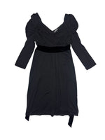 Vintage 2000s SPORTSTAFF Black Knee Length Long Sleeve Dress with Velvet Tie | Size S