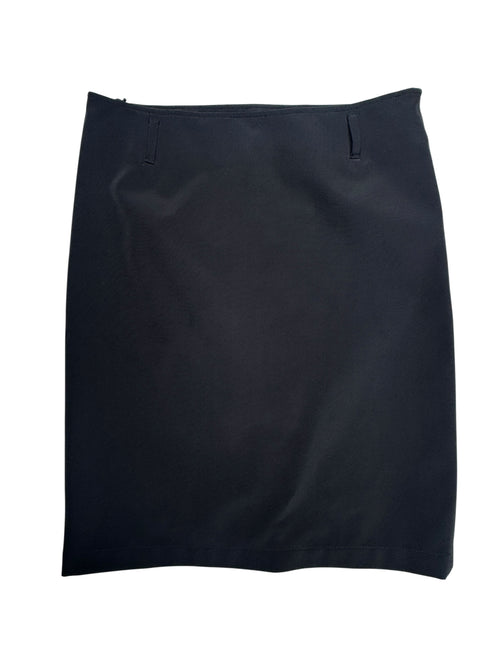 Vintage 2000s Y2K Prada Low Rise Solid Black Straight Silhouette Midi Skirt | Size S-M