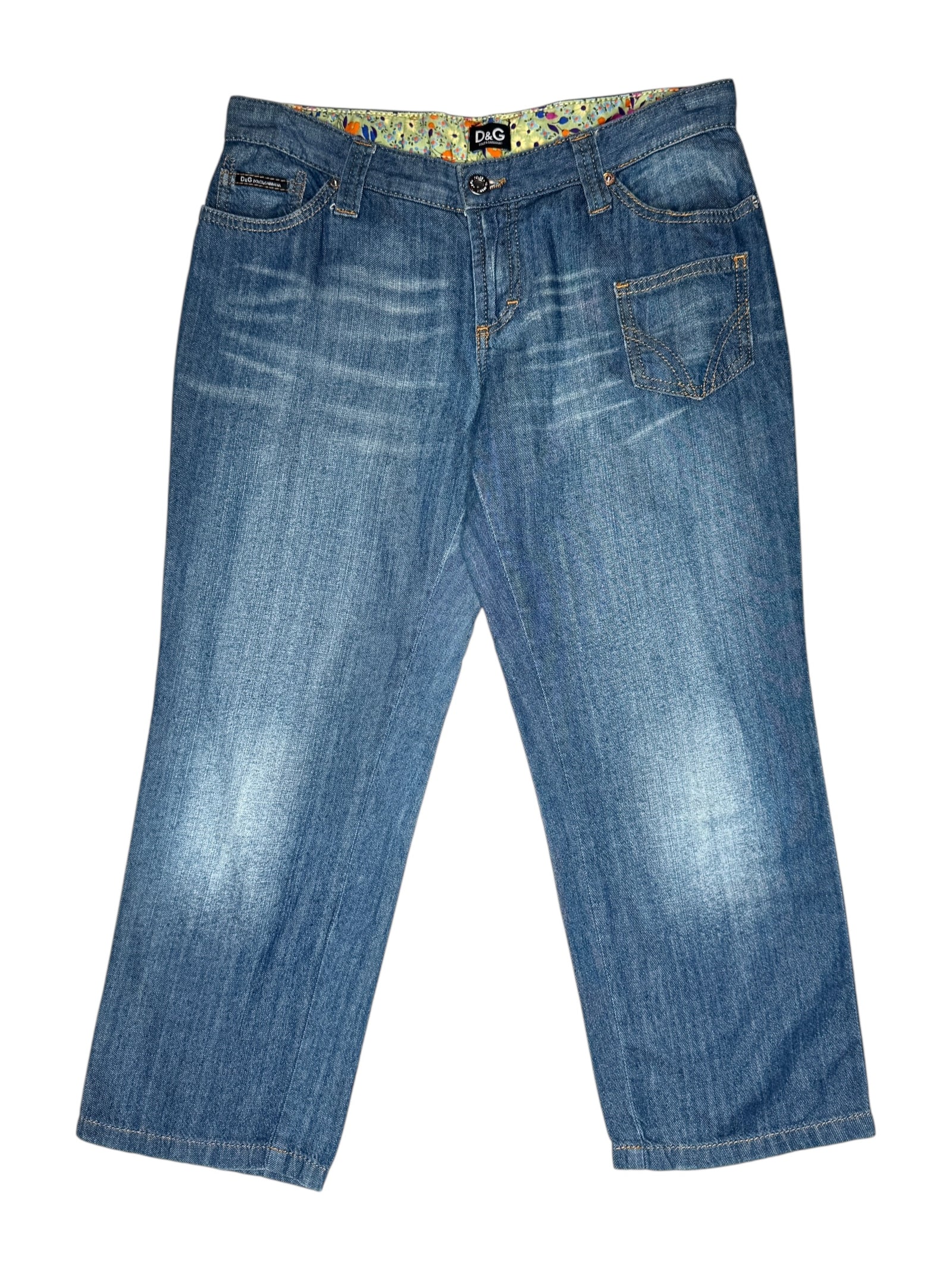 Vintage 2000s Y2K Dolce & Gabbana Mid-Rise 3/4 Length Medium Wash Faded Denim Capris | 31 Inch Waist