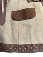 Vintage 70s Bohemian Hippie Tan & Brown Suede Leather Collared Snap Button Down Cape Poncho | Size M