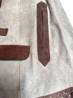 Vintage 70s Bohemian Hippie Tan & Brown Suede Leather Collared Snap Button Down Cape Poncho | Size M