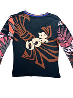 Vintage 2000s Y2K Custo Barcelona Abstract Graphic Print V-Neck Long Sleeve Shirt | Size Medium