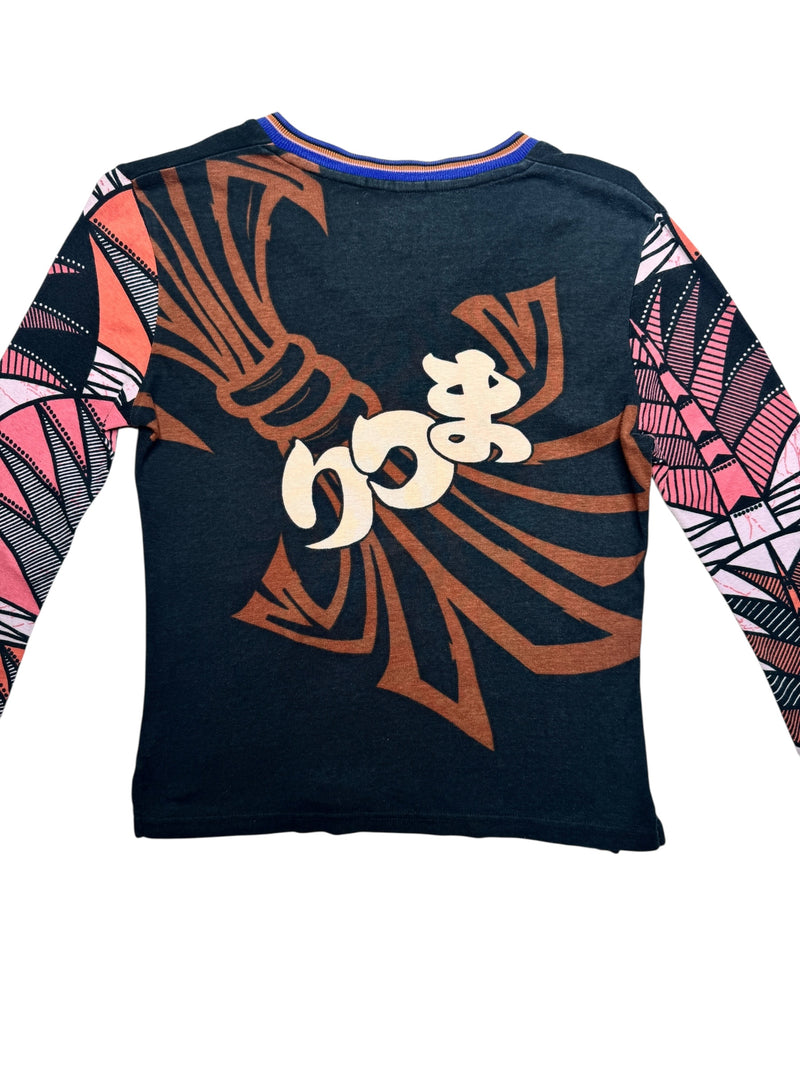 Vintage 2000s Y2K Custo Barcelona Abstract Graphic Print V-Neck Long Sleeve Shirt | Size Medium