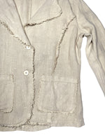 Vintage 90s Y2K Beige Linen Basic Button Down Collared Lightweight Blazer Jacket | Size M-L