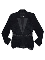 Vintage 2000s CAVALLI Cotton Black Fitted Blazer Jacket with Ruched Mesh Detail | Size S