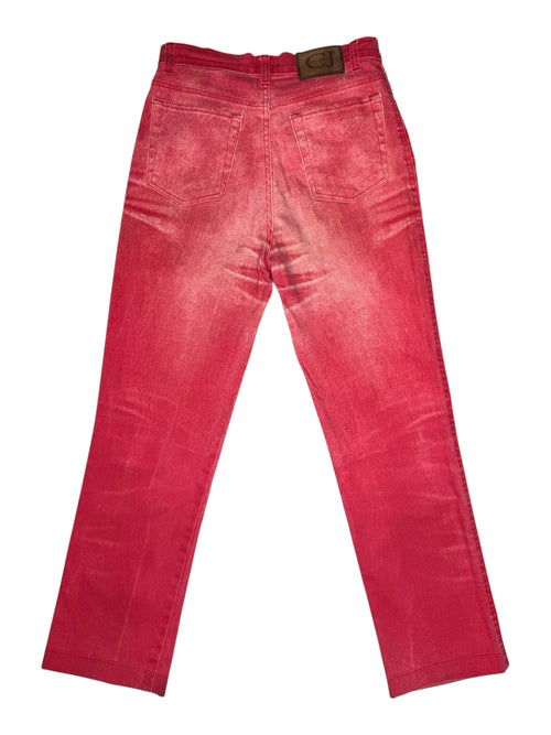 Vintage 2000s Cavalli Coral Red Denim High Waisted Faded Straight Leg Jeans | 26 Inch Waist