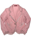 Vintage 2000s Y2K Preppy Chic Pastel Baby Pink Collared Cotton Blazer Jacket with Bedazzled Rhinestones | Size M