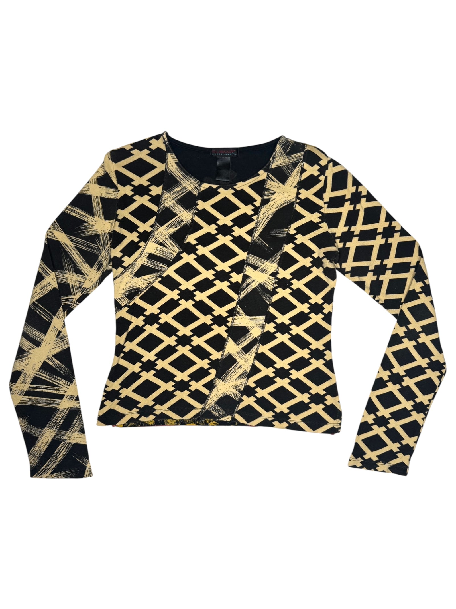 Vintage 2000s Y2K Custo Barcelona Streetwear Style Abstract Geometric Graphic Print Long Sleeve Cotton Shirt | Size S-M