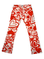 Vintage 2000s Moschino Mid-Rise Orange & White Abstract Heart Patterned Jeans | 28 Inch Waist
