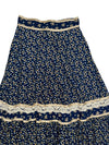 Vintage 70s Gunne Sax Bohemian Hippie Prairie Navy Blue Floral Ruffled Cotton Midi Peasant Skirt with Lace Trim | Size XXS-XS