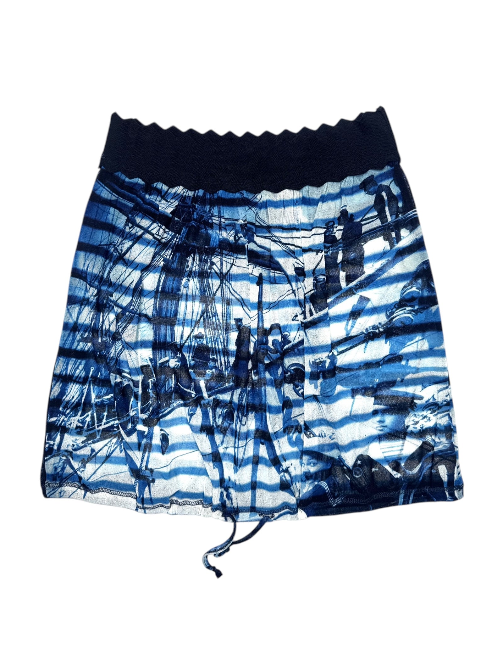 Vintage 2000s Jean Paul Gaultier Soleil Blue Striped Sailor Mesh Mini Skirt | Size XXS-XS
