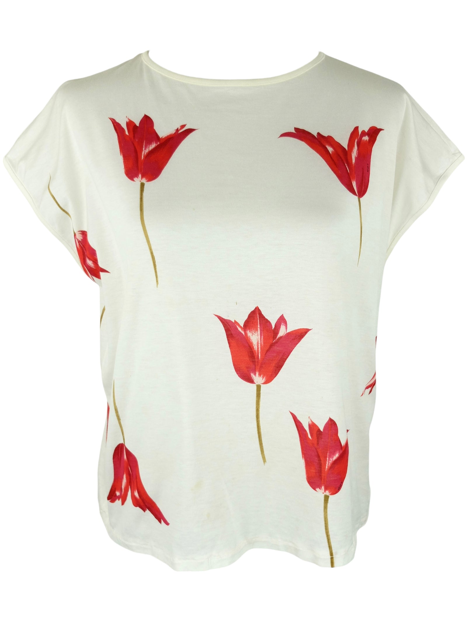 Vintage 2000s Y2K Miss V by Valentino Floral Red & White Short Sleeve Boxy T-Shirt Blouse | Size L