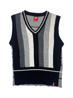 Vintage 2000s MISS SIXTY Wool Blend Grey Black & Cream Striped Knit V-Neck Sweater Vest | Size M-L