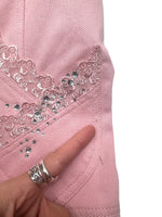 Vintage 2000s Y2K Preppy Chic Pastel Baby Pink Collared Cotton Blazer Jacket with Bedazzled Rhinestones | Size M