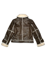Vintage 2000s Y2K Bohemian Brown Utilitarian Faux Leather Collared Button Down Jacket With Faux Fur Lining | Size M