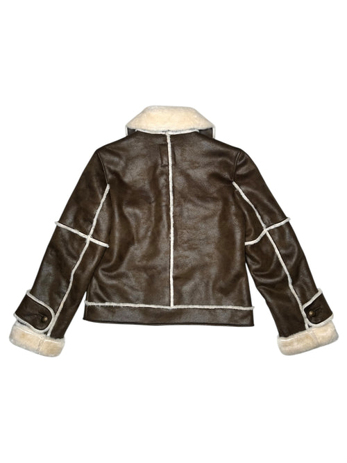 Vintage 2000s Y2K Bohemian Brown Utilitarian Faux Leather Collared Button Down Jacket With Faux Fur Lining | Size M