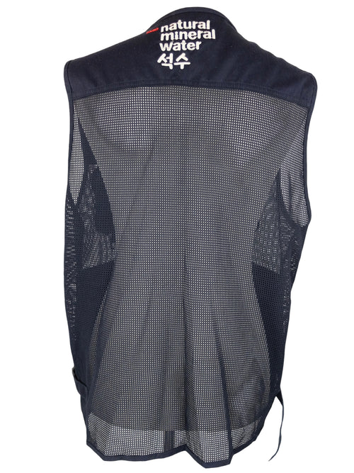 Vintage 2000s Y2K Men's Streetwear Utilitarian Dark Navy Blue Embroidered Netted Sleeveless Zip Up Vest | Size L-XL