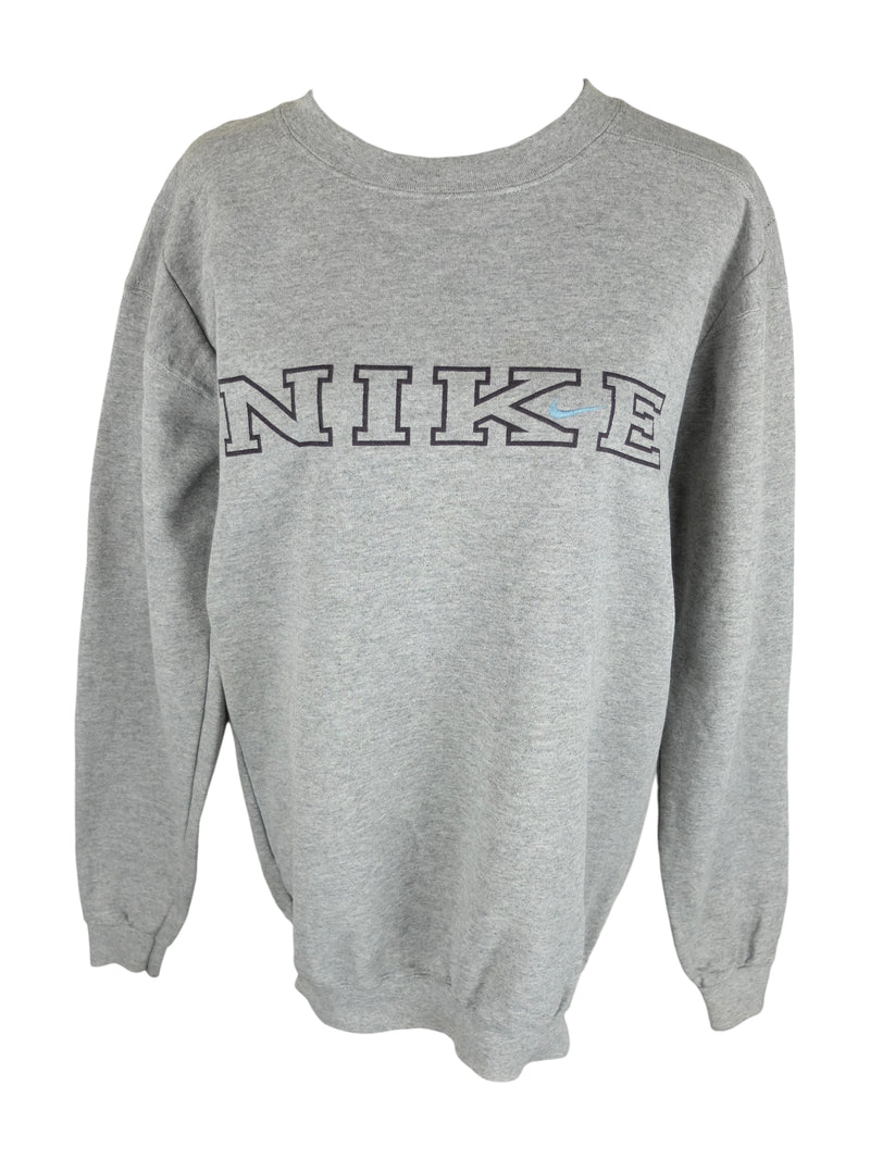 Vintage 90s Y2K Nike Streetwear Sportswear Grey Crew Neck Spellout Pullover Sweatshirt | Men’s Size L