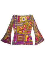 Vintage 90s Y2K Anna Molinari Blumarine Rare Psychedelic Silk Bright Abstract Patterned Butterfly Sleeve Blouse