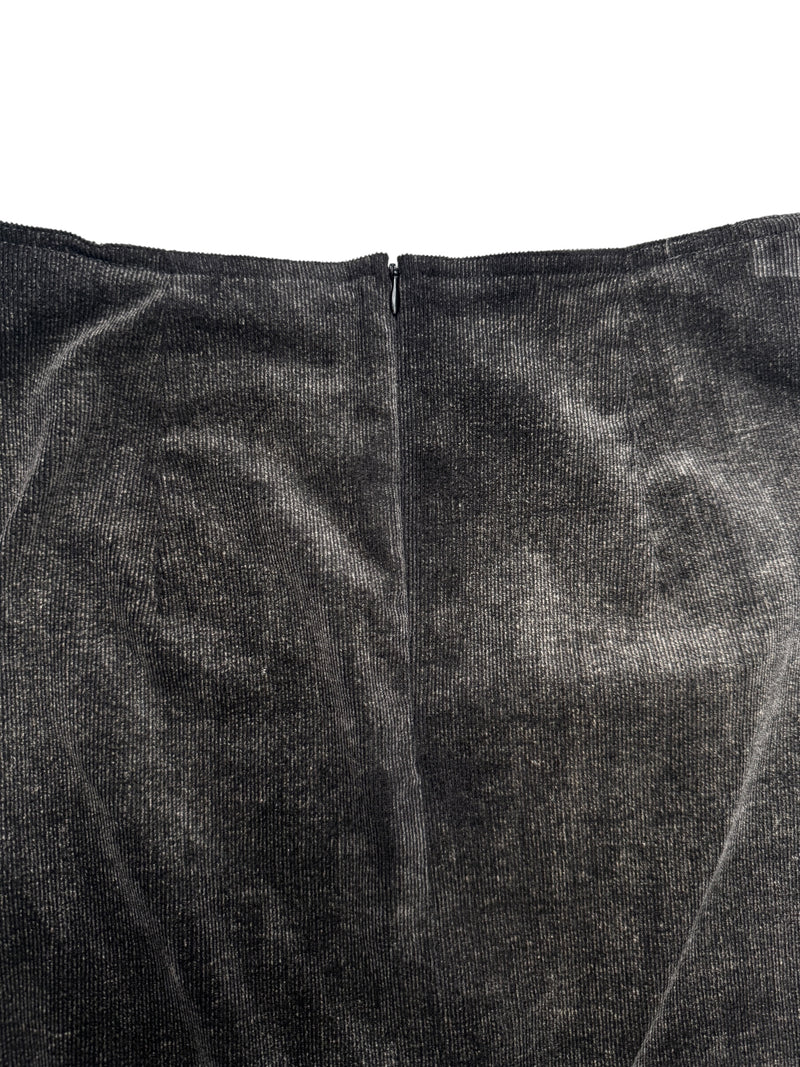 Vintage 2000s Y2K Preppy Soft Grunge Velour Corduroy Midi Skirt With Pleated Detail | Size S