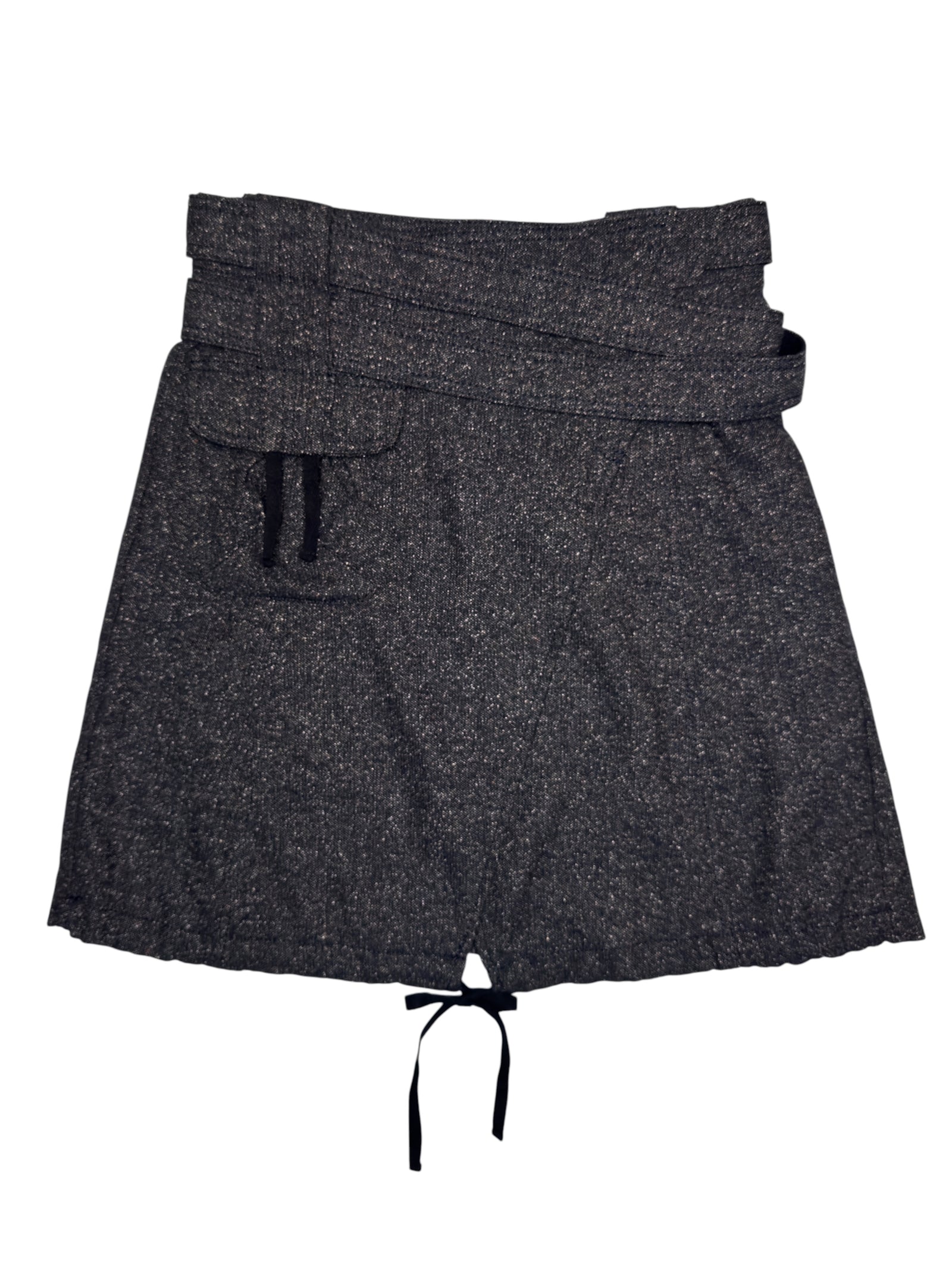 Vintage 2000s MAX & CO Wool Blend Dark Grey Wrap Above-the-Knee Bubble Skirt with Waist Tie | Size S-M