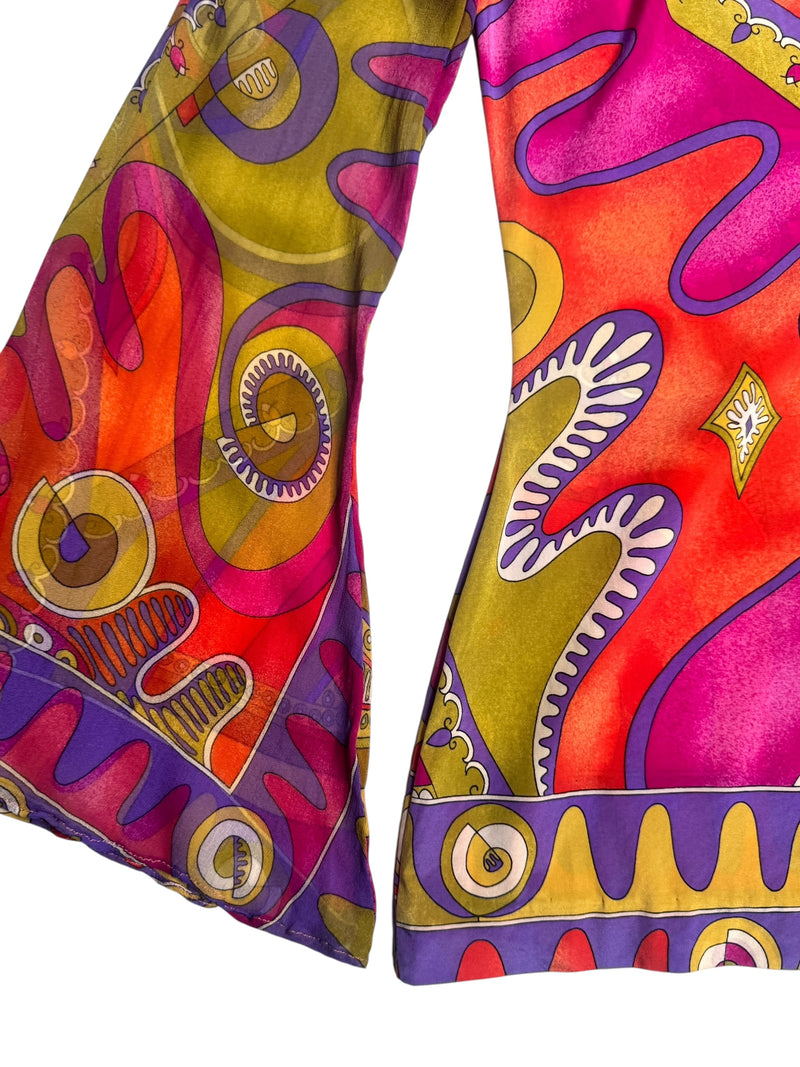 Vintage 90s Y2K Anna Molinari Blumarine Rare Psychedelic Silk Bright Abstract Patterned Butterfly Sleeve Blouse