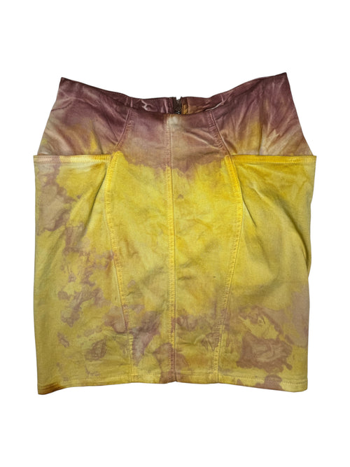 Vintage 2000s ACNE Yellow & Purple Acid Wash High Waisted Balloon Cotton Mini Skirt | Size S