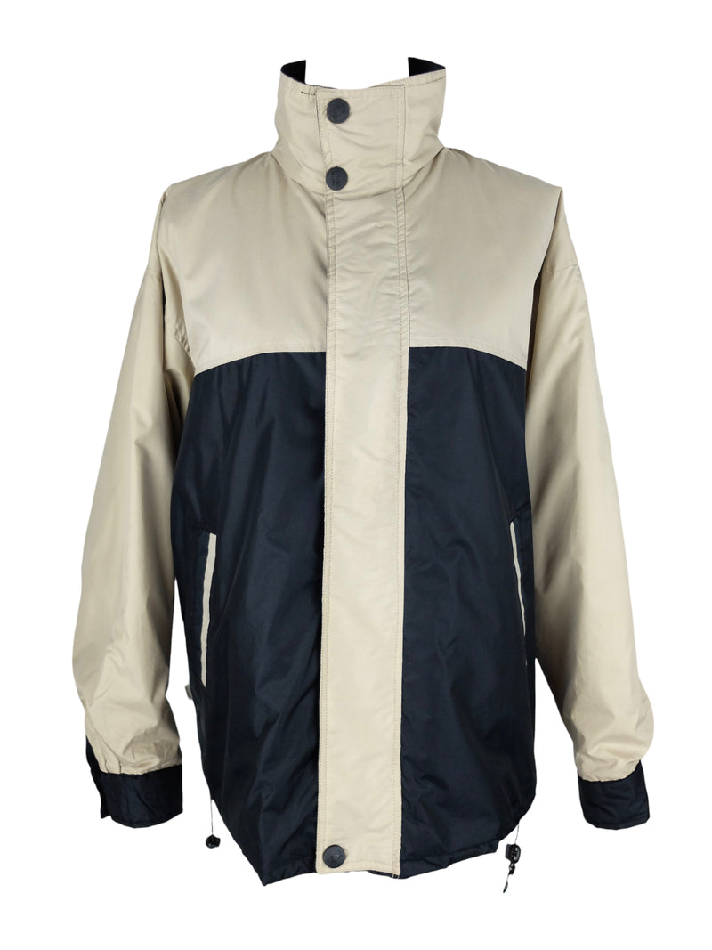 Vintage 2000s Y2K Streetwear Sports Athletic Style Reversible Navy Blue & Tan Zip Up Windbreaker Jacket | Men’s Size XL-XXL